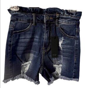 Cest Toi Black label jeans shorts Womens Sz Small denim paper bag Distressed New
